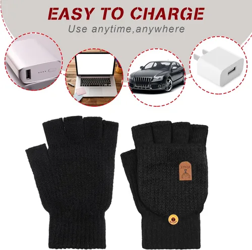 Vista 6 de SATINIOR 2 pares de guantes calentados USB de invierno, guantes calentadores de manos USB sin dedos, guantes eléctricos calentadores de manos