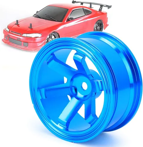 Vista 6 de Buje de rueda de metal, 4 unidades, aleación de aluminio, compatible con auto universal 1/10 Flat Running Drift RC (azul)
