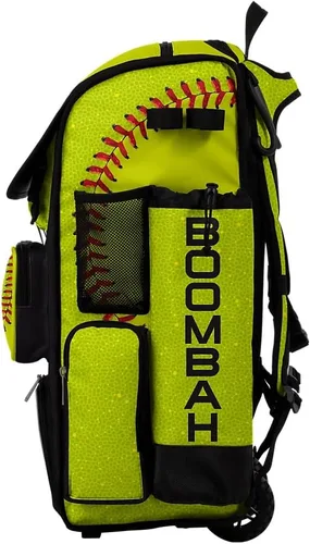 Vista 4 de Boombah Superpack Hybrid Rolling Bat Bag - Softbol 2.0 Bat Pack Óptico Amarillo/Rojo/Negro - Versión con ruedas y mochila