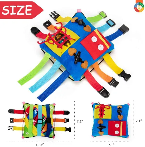 Vista 5 de teytoy Juguetes sensoriales de almohada con hebilla para niños pequeños, juguetes de viaje para niños de 1 a 3 años, aprendizaje de habilidades