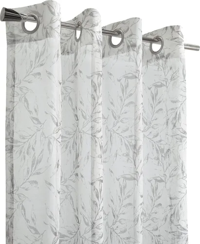 Vista 3 de Jennifer - Cortina transparente con ojales y estampado botánico, 52 x 84 pulgadas, color gris