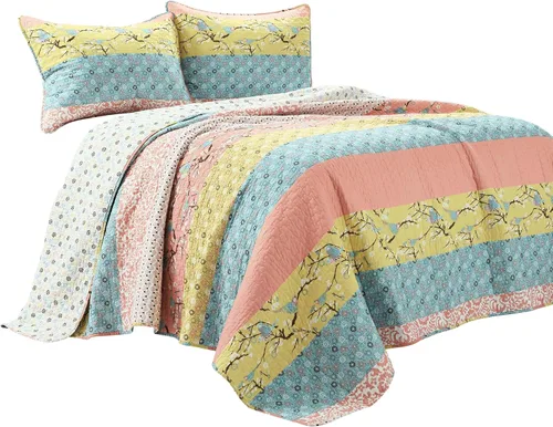 Vista 7 de Lush Decor Royal Empire - Juego de edredón reversible de algodón, juego de ropa de cama de 3 piezas a rayas, patrones bohemios llamativos