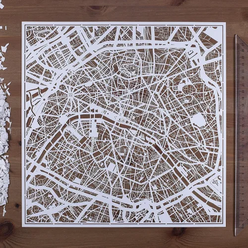 Vista 5 de O3 Design Studio Mapa de corte de papel de París, color negro mate, 20 x 20 pulgadas, arte en papel