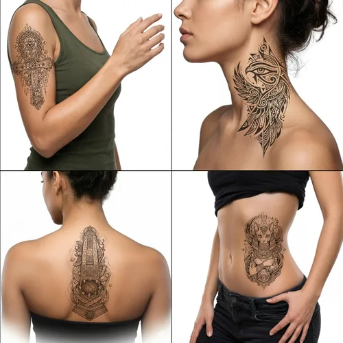 Vista 2 de Tatuajes temporales para mujeres y hombres, diseños egipcios, 10 hojas Impermeable, Ankh Eye of Horus Scarab Faraón, de larga duración, Fiesta