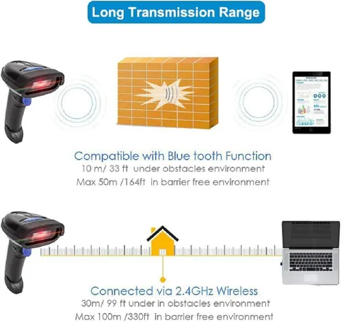 Vista 7 de NETUM Escáner de código de barras Bluetooth, compatible con función inalámbrica y Bluetooth de 2.4G y conexión con cable, conecta teléfono NT-1228BC