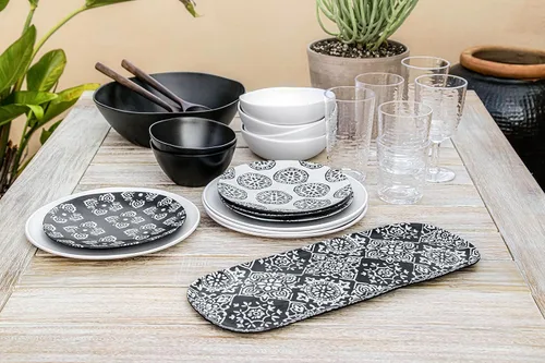 Vista 8 de TarHong Plato de ensalada surtido de medallón de bambú negro, 8.5 pulgadas, planta (material de melamina a base de plantas mayoritarias), juego de 4