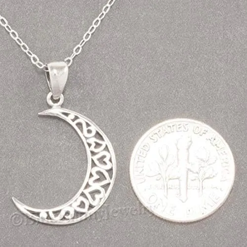 Vista 2 de Collar de luna creciente con dije de corazón celestial de plata de ley 925 BLU0898BUNN