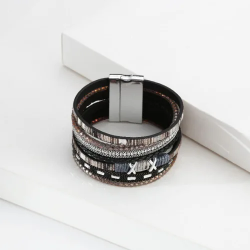 Vista 4 de Pulsera multicapa de cuero Pulsera de señoras cierre de mujer