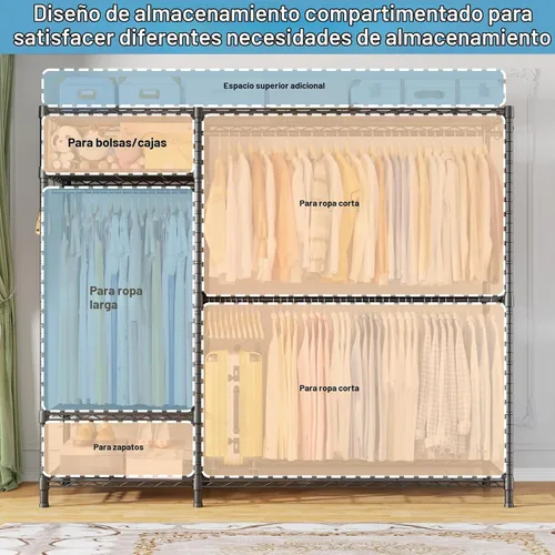 Vista 4 de F7 Plus - Perchero para colgar ropa, color negro Heavy Duty Garment Rack, 6-Tiers Freestanding Portable Closet Storage Racks 68'' W × 14.6'' D ×