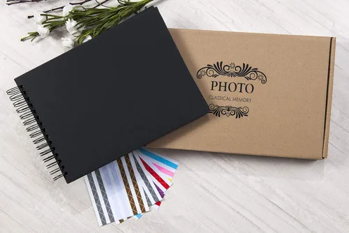 Vista 6 de potricher 12.2 x 8.5 Pulgadas Gran Álbum de Fotos de Bricolaje con Tapa Dura de 80 Páginas de Papel Kraft Grueso, Álbum de Recortes para Boda, Negro