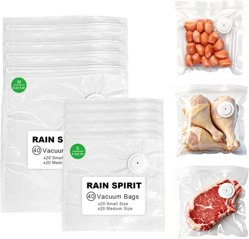 Vista 9 de RAIN SPIRIT Bolsas selladoras al vacío reutilizables para alimentos, 60 paquetes (20 L, 20 millones y 20 M), bolsas de almacenamiento de alimentos