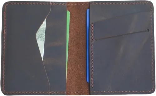 Vista 8 de JJNUSA Billetera de cuero minimalista hecha a mano para hombre, diseño de flores marrones