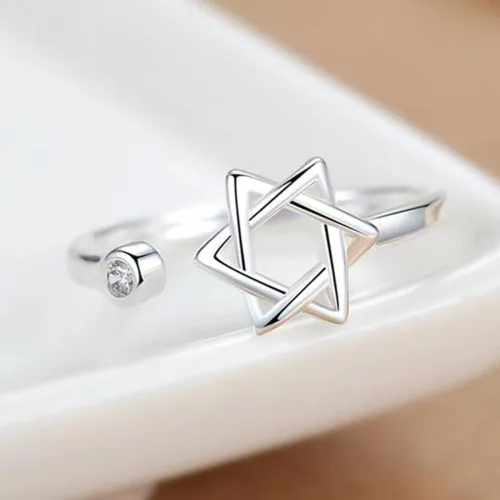 Vista 7 de YILUOCD Anillo de circón de estrella de David para mujer, amuleto simple Magen David Wiccano, anillos ajustables hexagonales, joyería judía