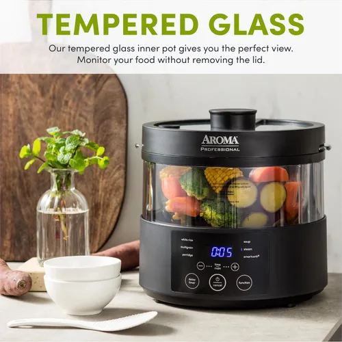 Vista 5 de Aroma Housewares Multicooker SmartCarb profesional de 8 tazas (cocidas) y vaporizador de alimentos con bloqueo de sabor para arroz y granos bajos