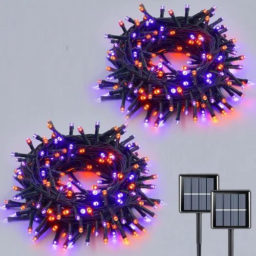 Vista 16 de QITONG Paquete de 2 luces solares de Navidad multicolor, cada cadena de 100 luces LED de 33 pies para exteriores, impermeable, 8 modos de cable