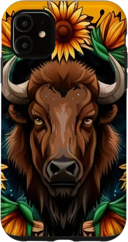 Vista 8 de American Bison with Sunflower Wreath Kansas State Tattoo Art Case for iPhone XR