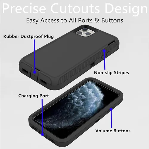 Vista 3 de Funda protectora resistente para iPhone 11 Pro Max, a prueba de polvo, a prueba de golpes, protección contra caídas, 3 en 1, funda resistente