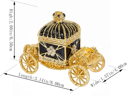 Vista 5 de QIFU Pintado a mano esmaltado Royal Carriage Bisagra Joyería Caja de baratija, regalo único decoración del hogar (dorado)