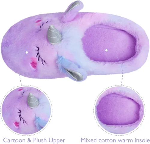Vista 3 de EDCYF Pantuflas de felpa para niña, cómodas, de piel sintética, suela de goma antideslizante, zapatos de casa para dormitorio de niños, zapatos