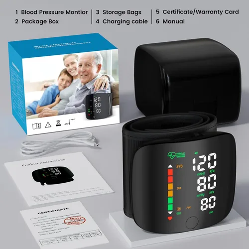 Vista 5 de Double love Monitor de Presión Arterial de Muñeca con Pantalla LED, Pantalla Táctil, Brazalete de Presión Arterial de Muñeca 99x2 Memoria de Lectura