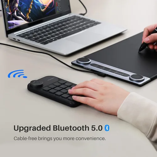 Vista 3 de HUION Keydial - Mini teclado programable Bluetooth con dial de 5 teclas anti-fantasma, 18 teclas personalizadas, teclado inalámbrico de acceso