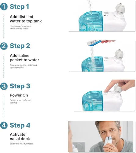 Vista 8 de NASALFRESH MD Paquete premium: sistema de riego nasal de doble potencia, enjuague nasal y lavado, sistema de alivio descongestionante sinusal, 60