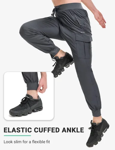 Vista 3 de BVVU Pantalones deportivos ligeros tipo cargo para hombre con bolsillos con cremallera para hombre, secado rápido, gimnasio, entrenamiento