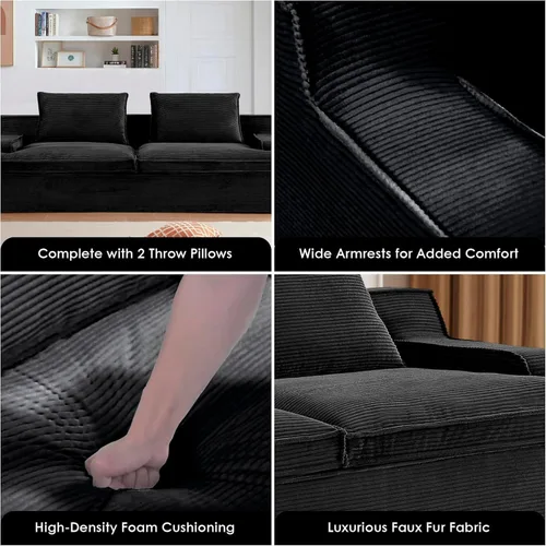 Vista 3 de Comfora Sofá de 4 plazas de gran tamaño, sofá de espuma completa para sala de estar con reposabrazos anchos, tapicería de pana suave, sofá