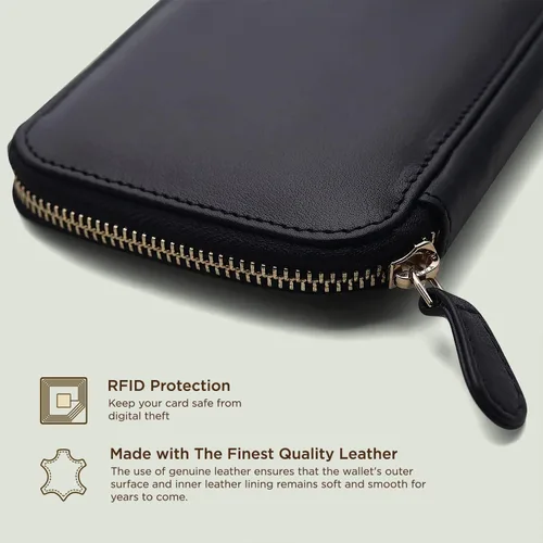Vista 3 de Cartera de cuero para mujer Cartera delgada para mujer Bloque RFID Cartera para mujeres