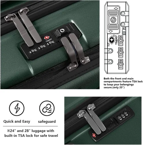Vista 6 de AnyZip Maletas de equipaje con ruedas giratorias PC+ABS Hardshell TSA Lock, Verdeoscuro