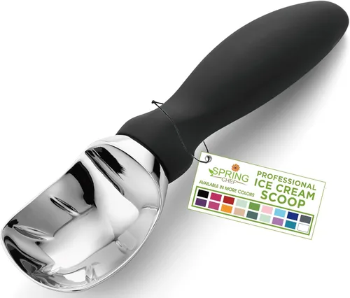Vista 21 de Spring Chef - Cuchara para helado rosa de alta resistencia con mango suave, cuchara profesional para helado, cuchara de metal para masa de galletas