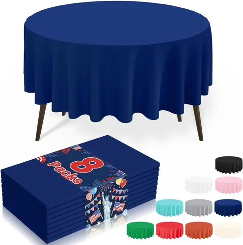 Vista 62 de misaya Paquete de 4 manteles desechables de plástico, mantel redondo impermeable de 84 pulgadas, a prueba de fugas y resistentes manteles Azul