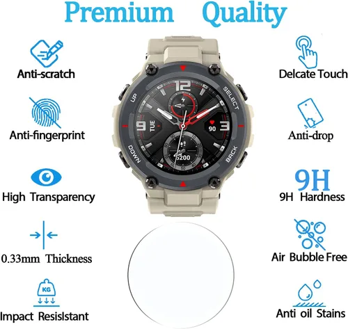 Vista 2 de Protector de pantalla de cristal templado para Amazfit T-Rex/Amazfit T-Rex Pro, antiarañazos, antirreflejos, antihuellas, 4 unidades, compatible