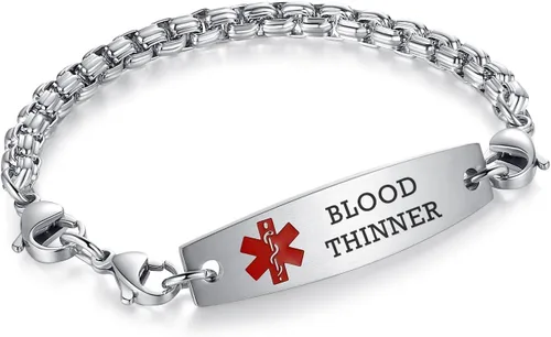 Vista 80 de Brazaletes de alerta médica ajustables de 7.5" a 9" para mujer/hombre, de acero inoxidable, intercambiables Cadena de bloque