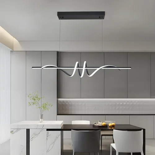 Vista 9 de Lámpara colgante LED moderna, lámpara de araña negra de 39.37 pulgadas regulable con control remoto y teléfono, temperatura de color ajustable
