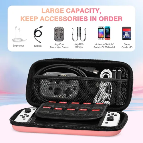 Vista 3 de MoKo Funda de transporte para Nintendo Switch modelo OLED Nintendo Switch, funda rígida portátil de transporte de viaje con 10 ranuras