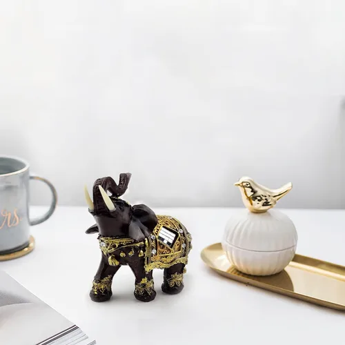 Vista 2 de Lucky Wealth - Estatua de elefante Feng Shui, figura coleccionable de resina con tronco levantado, regalo de elefante de buena suerte para mujeres