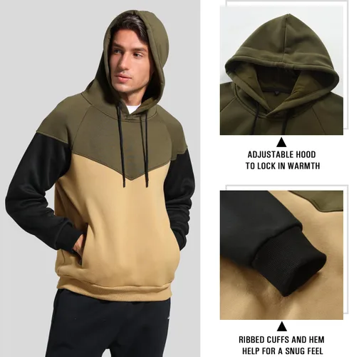 Vista 4 de Sudadera con capucha de forro polar de peso medio para hombre, casual, bloque de color, con bolsillos