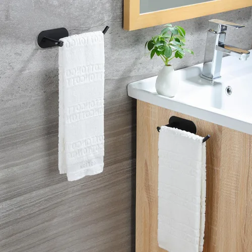 Vista 3 de SUNTECH Toallero de mano, 2 paquetes de barra de toalla de mano negra, toallero de mano autoadhesivo de 6 3/10 pulgadas, toallero para baño, cocina