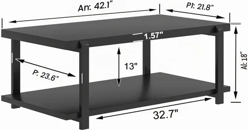 Vista 2 de FOLUBAN - Mesa de café negra, mesa de centro moderna de madera rústica con almacenamiento para sala de estar, mesa de té industrial de 2 niveles