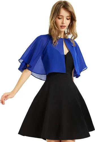 Vista 7 de Chal de gasa suave para mujer, envolturas, chal corto para vestido de noche, boda, capa, bolero, cubierta estilo flapper Negro