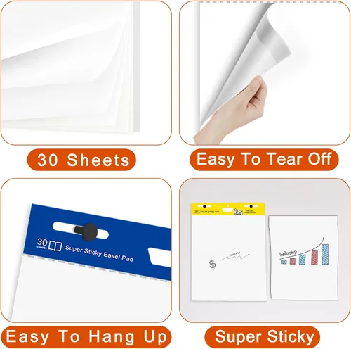 Vista 5 de Super Sticky Easel Pad,25 in x 30 in Self Stick Flip Chart Paper,30 Sheets/Pad,2 Pad/Pack,Large White Premium Anchor Chart Paper,Easel Paper for