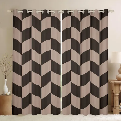 Vista 23 de Feelyou Beige Brown and White Curtains for Bedroom Living Room Modern Geometric Blackout Shades Abstract Checkered Room Darkening Curtain Rhombus
