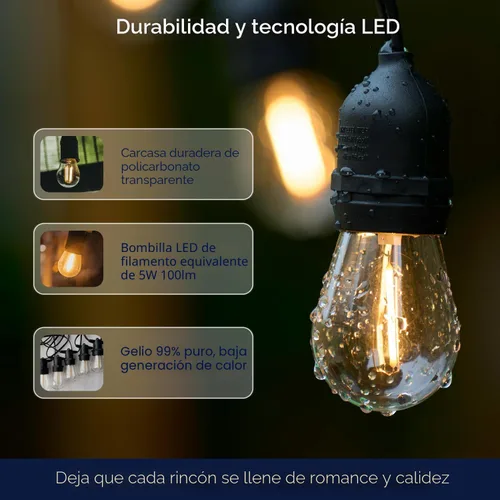 Vista 3 de Paquete de 15 bombillas LED de repuesto para exteriores FLSNT para luces de cadena, bombillas colgantes LED S14 para patio, jardín, base E26, 2200 K