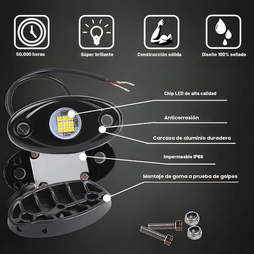 Vista 4 de Luces de Roca para Camiones, 4 Módulos de Luces LED de Roca, Kits de Luces de Neón de Roca Impermeables IP67 para Camioneta ATV Todoterreno SUV Azul
