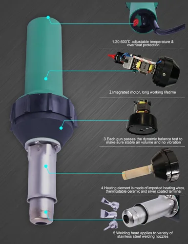 Vista 2 de Lesite 110V 1600W pistola de soldadura de aire caliente de plástico Herramientas de soldadura de mano soldador de techo de bandera