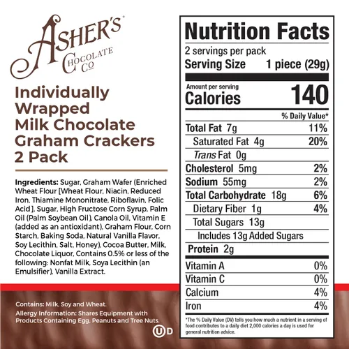 Vista 2 de Asher's Chocolates, Grahams cubiertos de chocolate, dulces dulces dulces y salados gourmet, aperitivos envueltos individualmente, propiedad familiar