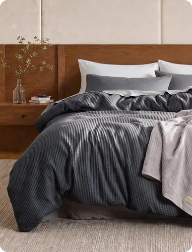 Vista 29 de Bedsure Funda de edredón de 100% algodón tamaño individual, tejido gofre, color blanco coco, GentleSoft y transpirable, juego de cama para regalo, 2