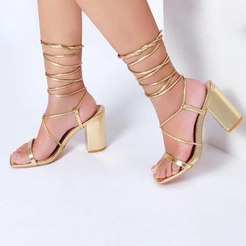 Vista 7 de GENSHUO Sandalias de punta cuadrada para mujer, con cordones, tacones altos y gruesos, sandalias de tiras de tacón de bloque, zapatos de vestir