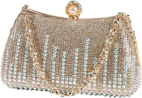 Vista 10 de Dreubea Bolso de noche con diamantes de imitación para mujer con cadena brillante